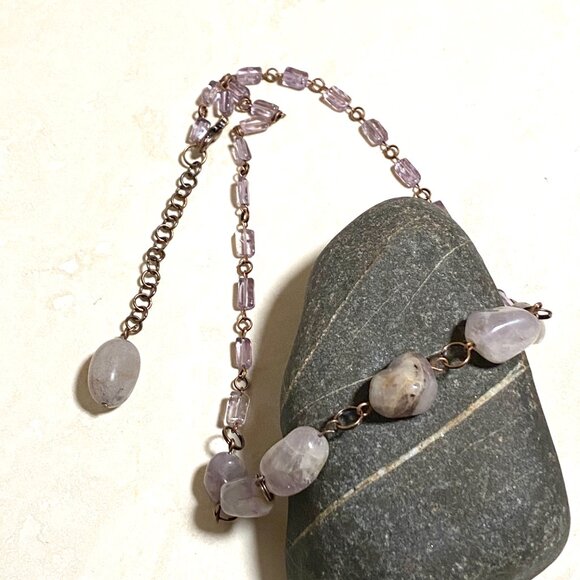 Rustic Amethyst Tumbled Stone Necklace, Genuine Gemstone + Copper Chain - Picture 5 of 15